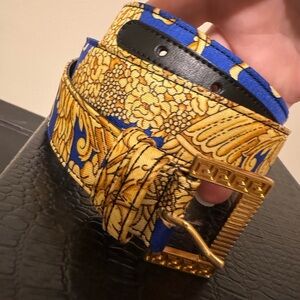 Rare Versace Silk Baroque Capricornia print Greca Buckle belt